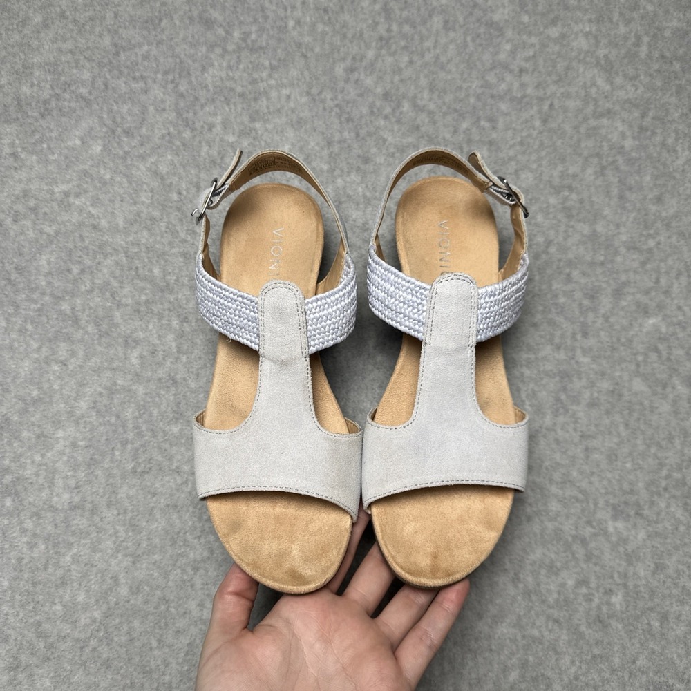 Vionic Kaytie‎ Wedge Suede Sandal Blue Haze Woman's Size 8.5